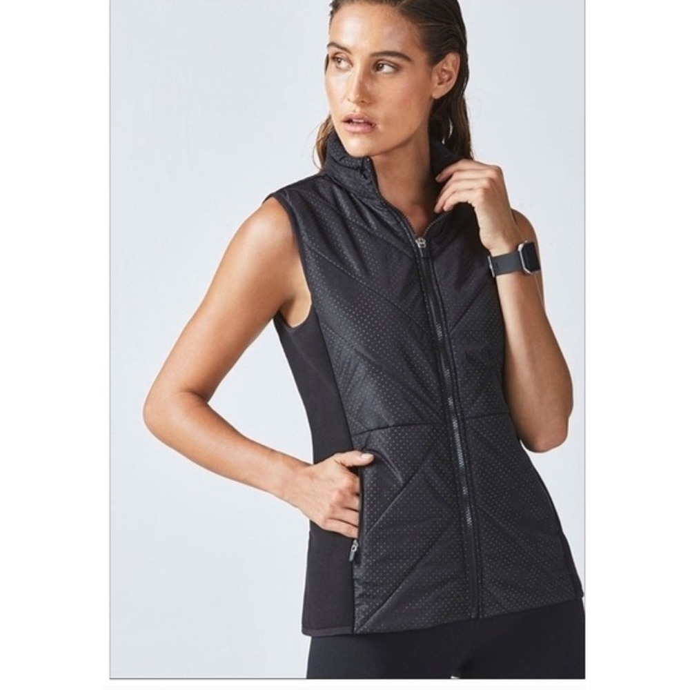 Fabletics Sedona Women Medium Puffer Polka Dot Full Zip Vest Zip Hoodie Black...